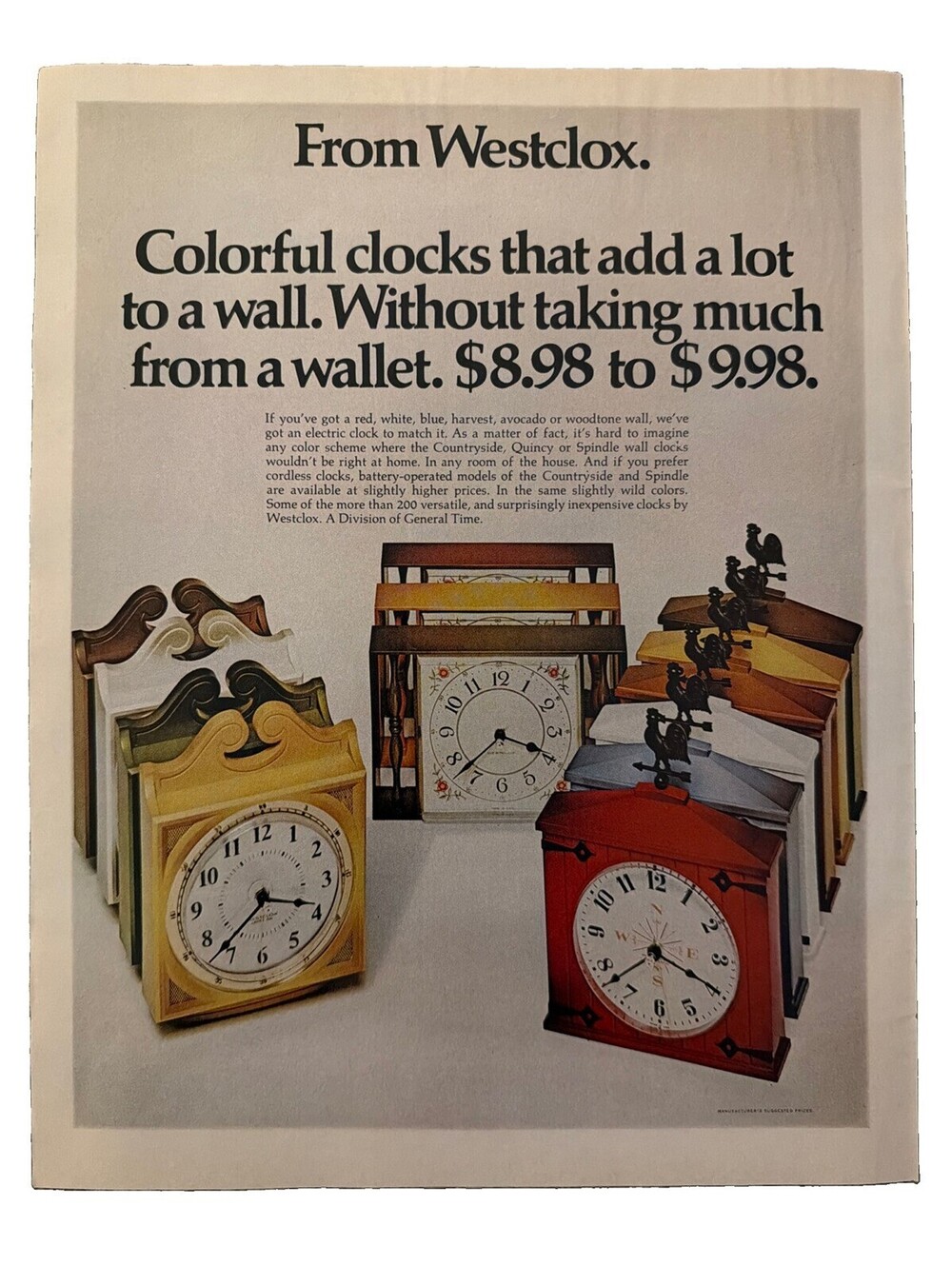 1970 Westclox Print Ad Colorful Clocks That Add A Lot Decor Time Retro Vintage
